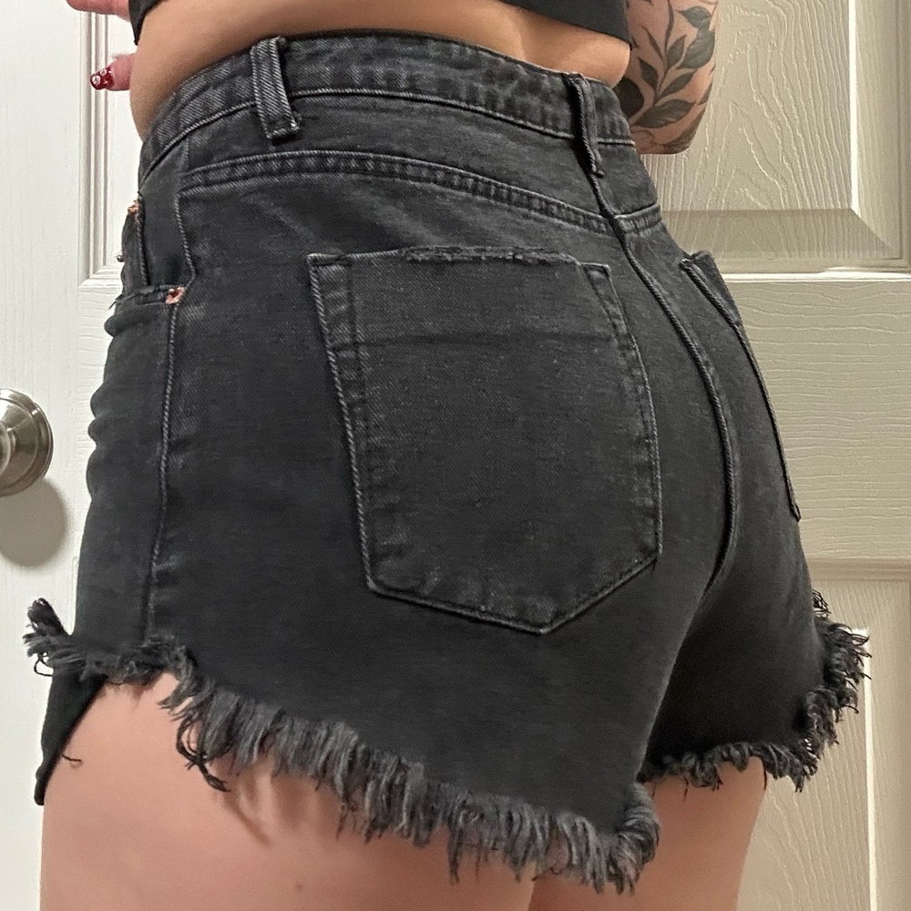 Signature8 Frayed Hem Black Jean Shorts